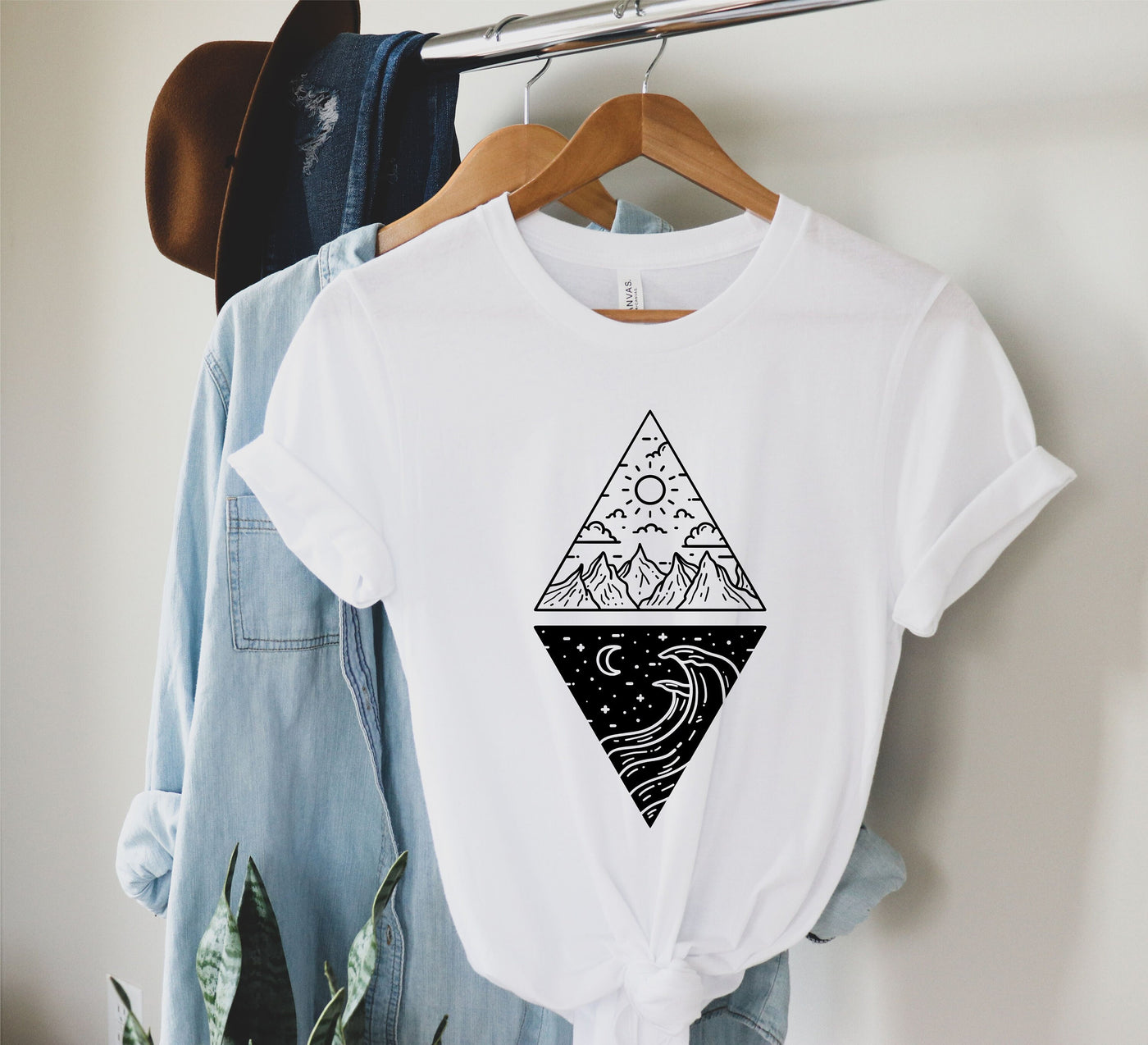 Night and Day Shirt, Geometric Shirt, Wave Shirt, Mountain Shirt, Nature Tee, Nature Shirt, Minimalist Shirt, Simple Graphic Tee, Line Art