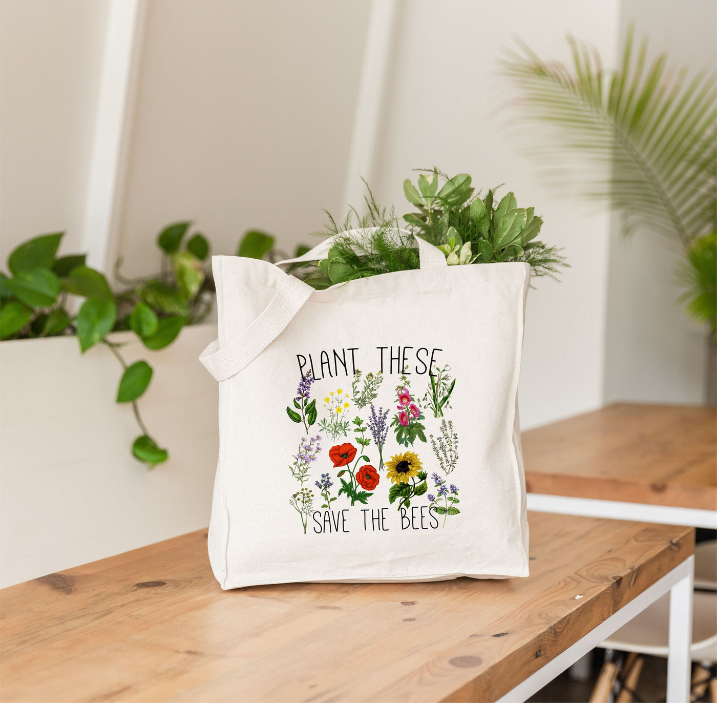 Plant Tote, Bee Tote, Save the Bees, Nature Tote Bag, Plant Tote Bag, Beekeeper Gift, Beekeeper Bag, Gift for Gardener, Botanist Gift, Tote