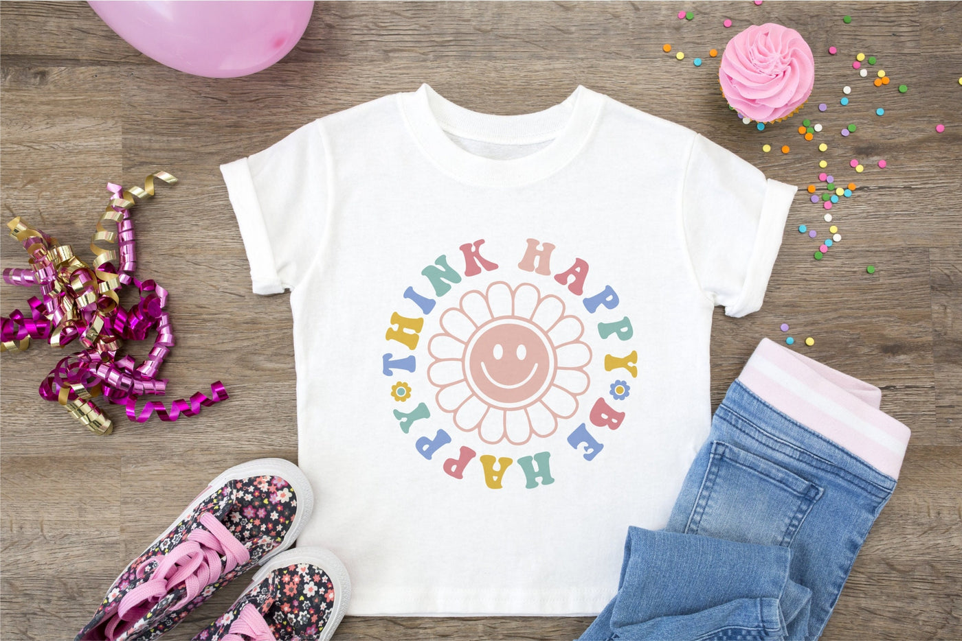 Happy Thoughts Shirt, Happiness Shirt, Girl's Smile Shirt, Hippie Happy Shirt, Happy Face Tee, Daisy Tee, Retro Smiley Face, Think Happy