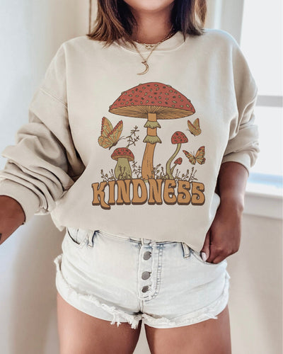 Retro Crewneck, Kindness Crewneck, Mushroom Sweatshirt, Mushroom Gift, Cute Hippie Sweatshirt, Cute Crewneck Sweatshirt, Minimalist Shirt