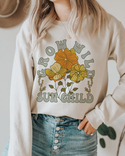 Sun Child, Nature Lover Sweatshirt, Cute Hippie Crewneck, Wildflower Sweatshirt, Hippie Crewneck, Retro Crewneck Sweatshirt, Stay Wild Shirt
