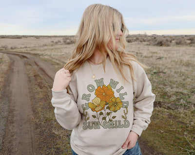 Sun Child, Nature Lover Sweatshirt, Cute Hippie Crewneck, Wildflower Sweatshirt, Hippie Crewneck, Retro Crewneck Sweatshirt, Stay Wild Shirt