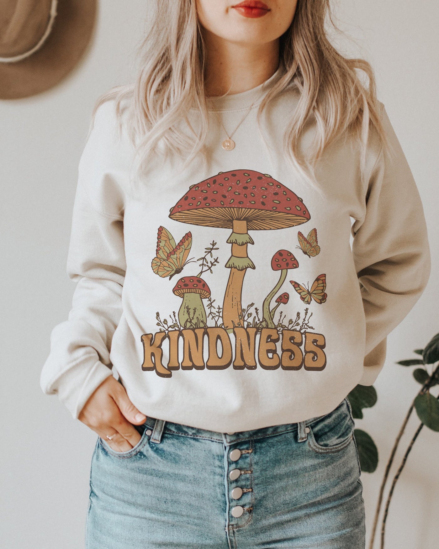 Retro Crewneck, Kindness Crewneck, Mushroom Sweatshirt, Mushroom Gift, Cute Hippie Sweatshirt, Cute Crewneck Sweatshirt, Minimalist Shirt