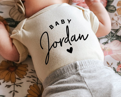 Baby Name Bodysuit, Personalized Coming Home Outfit, Custom Name Bodysuit, Neutral Baby Clothes, New Baby Boy Outfit, Newborn Name Bodysuit